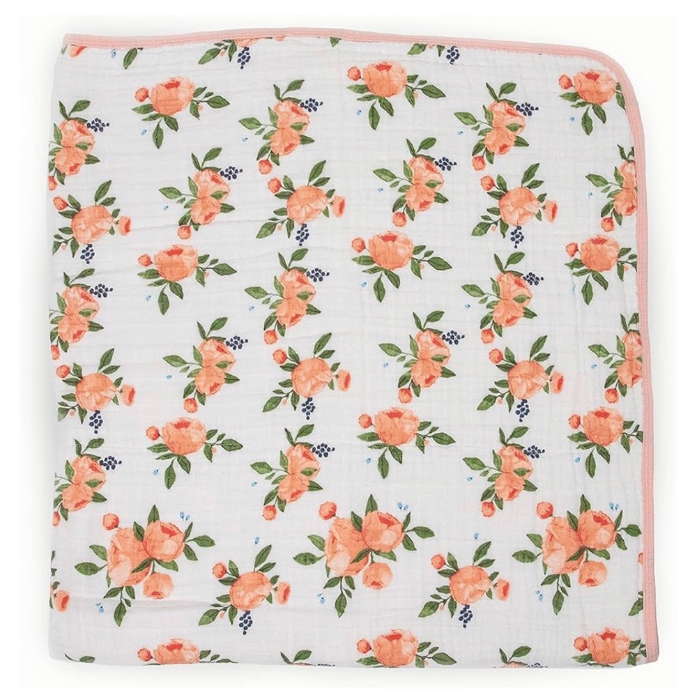 Little Unicorn Watercolor Roses Muslin Quilt Blanket-Like New!